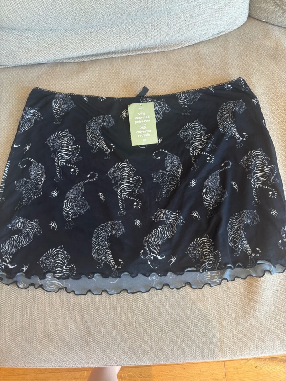 H&M Black Mini Skirt with White Tiger Print